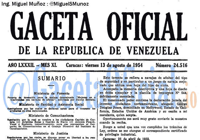 Gaceta Oficial 24516 del 13 Agosto 1954