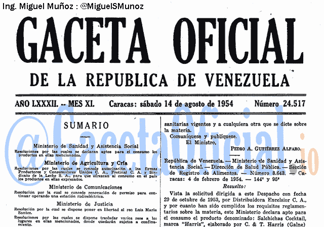 Gaceta Oficial 24517 del 14 Agosto 1954