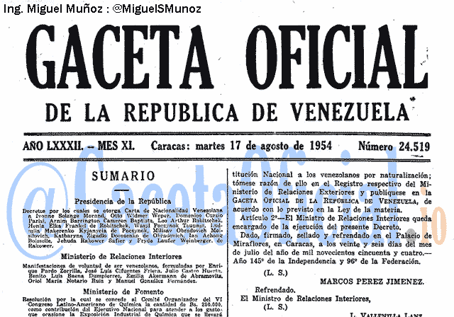 Gaceta Oficial 24519 del 17 Agosto 1954