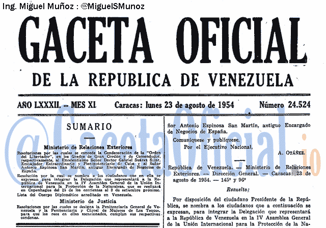 Gaceta Oficial 24524 del 23 Agosto 1954