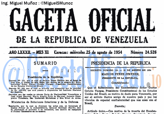 Gaceta Oficial 24526 del 25 Agosto 1954