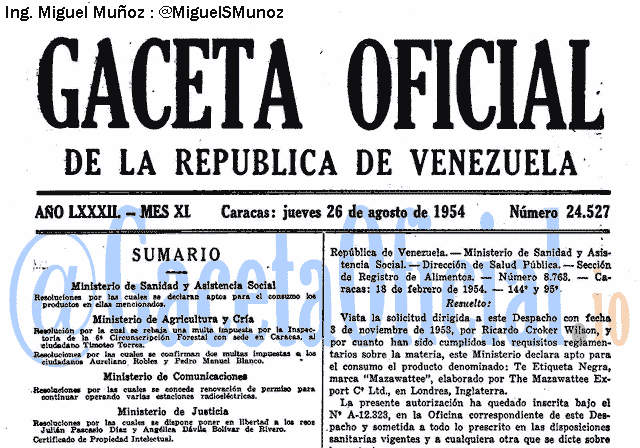 Gaceta Oficial 24527 del 26 Agosto 1954