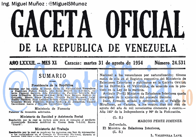 Gaceta Oficial 24531 del 31 Agosto 1954