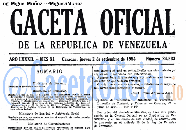Gaceta Oficial 24533 del 2 Septiembre 1954