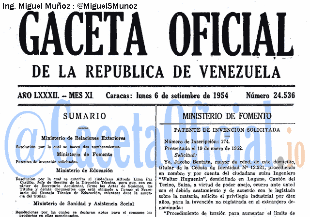 Gaceta Oficial 24536 del 6 Septiembre 1954