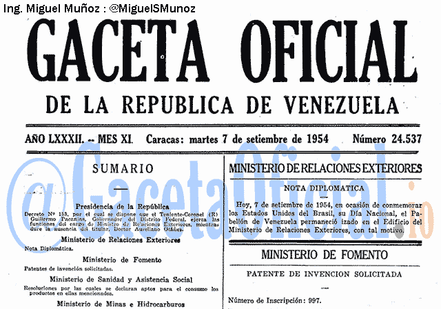 Gaceta Oficial 24537 del 7 Septiembre 1954