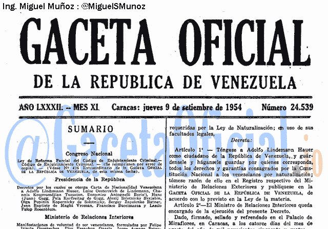 Gaceta Oficial 24539 del 9 Septiembre 1954