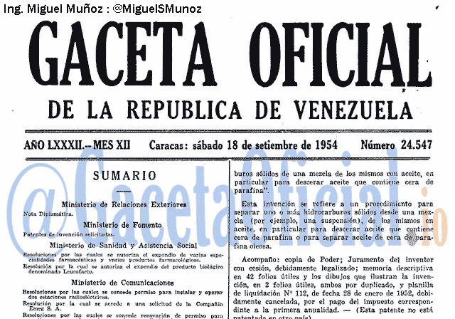 Gaceta Oficial 24547 del 18 Septiembre 1954