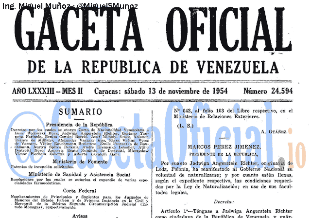 Gaceta Oficial 24594 del 13 Noviembre 1954
