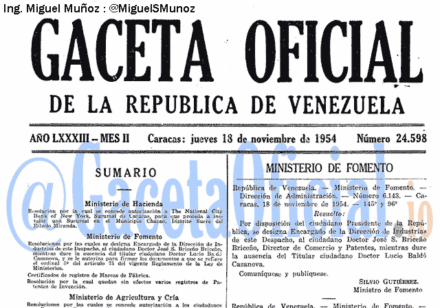 Gaceta Oficial 24598 del 18 Noviembre 1954