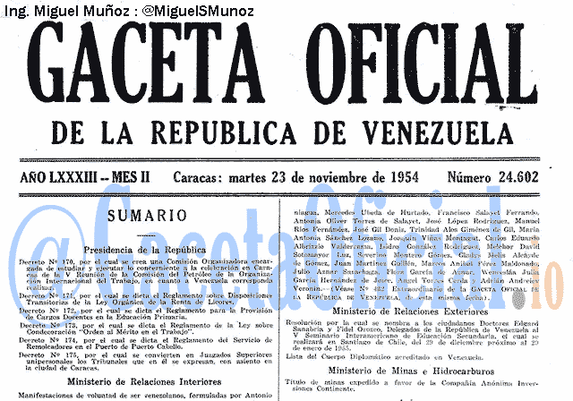 Gaceta Oficial 24602 del 23 Noviembre 1954