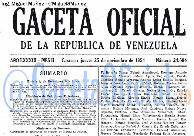 Gaceta Oficial 24604 del 25 Noviembre 1954