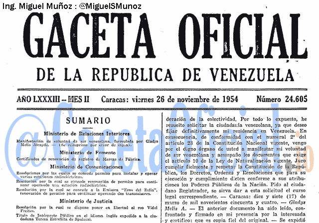 Gaceta Oficial 24605 del 26 Noviembre 1954