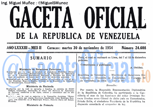 Gaceta Oficial 24608 del 30 Noviembre 1954
