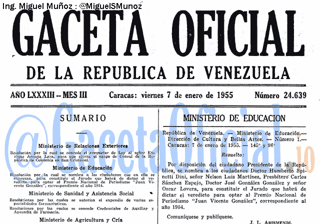 Gaceta Oficial 24639 del 7 Enero 1955