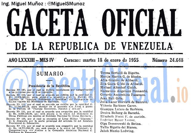 Gaceta Oficial 24648 del 18 Enero 1955
