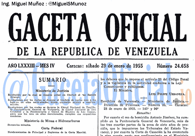 Gaceta Oficial 24658 del 29 Enero 1955