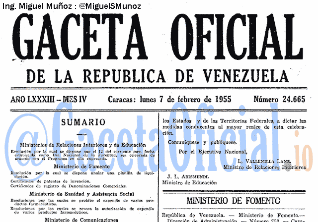 Gaceta Oficial 24665 del 7 Febrero 1955