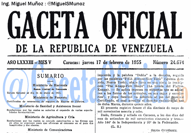 Gaceta Oficial 24674 del 17 Febrero 1955