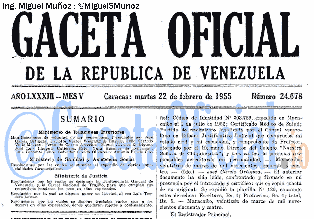 Gaceta Oficial 24678 del 22 Febrero 1955