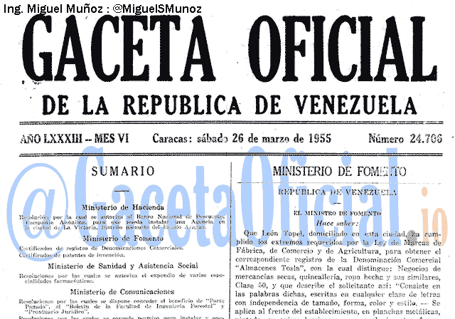 Gaceta Oficial 24706 del 26 Marzo 1955
