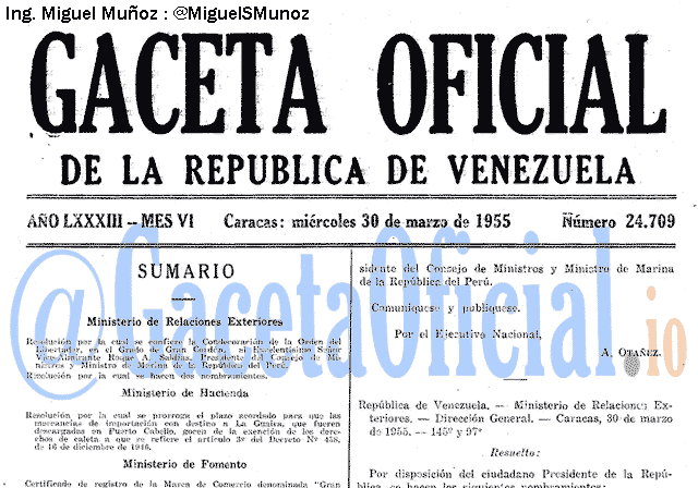 Gaceta Oficial 24709 del 30 Marzo 1955