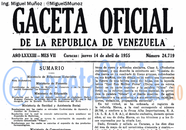 Gaceta Oficial 24719 del 14 Abril 1955