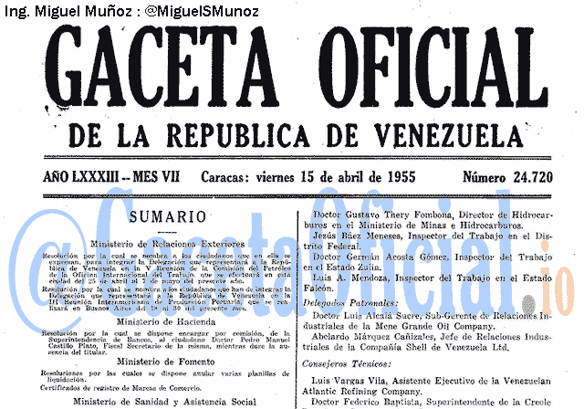 Gaceta Oficial 24720 del 15 Abril 1955
