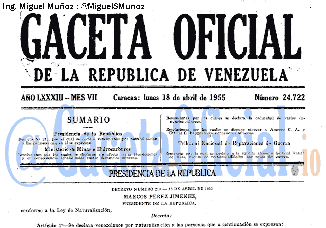 Gaceta Oficial 24722 del 18 Abril 1955
