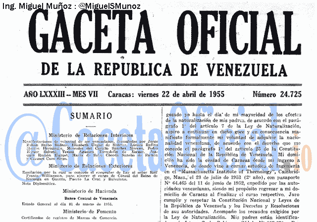 Gaceta Oficial 24725 del 22 Abril 1955