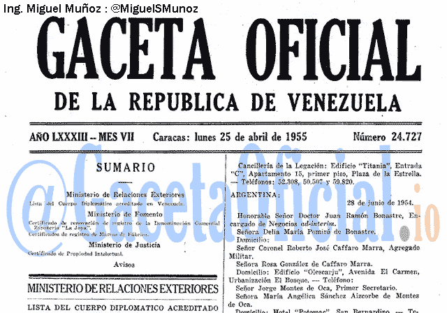 Gaceta Oficial 24727 del 25 Abril 1955