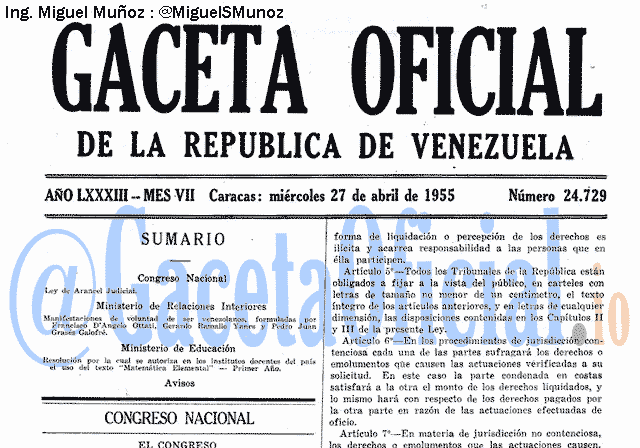 Gaceta Oficial 24729 del 27 Abril 1955