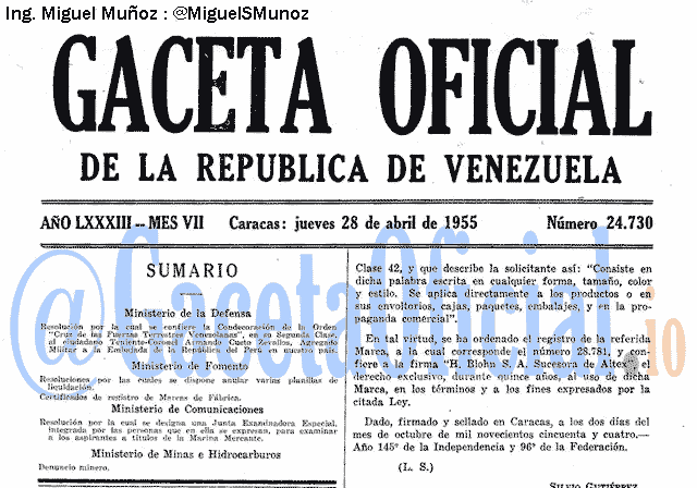 Gaceta Oficial 24730 del 28 Abril 1955