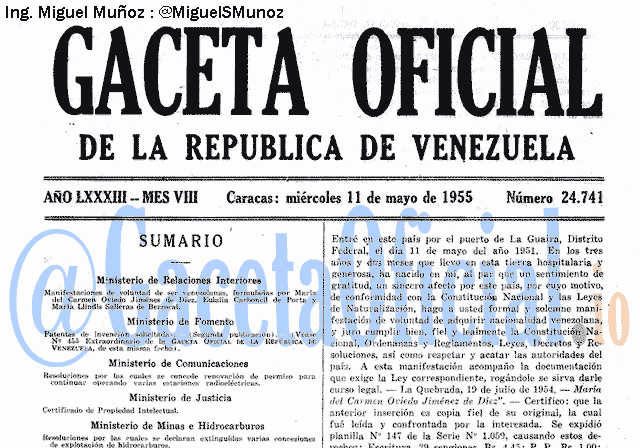 Gaceta Oficial 24741 del 11 Mayo 1955