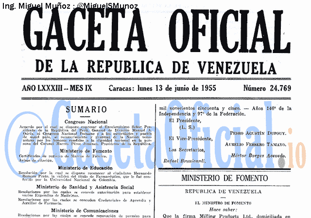 Gaceta Oficial 24769 del 13 Junio 1955