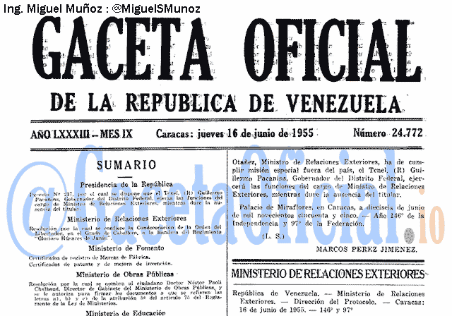 Gaceta Oficial 24772 del 16 Junio 1955