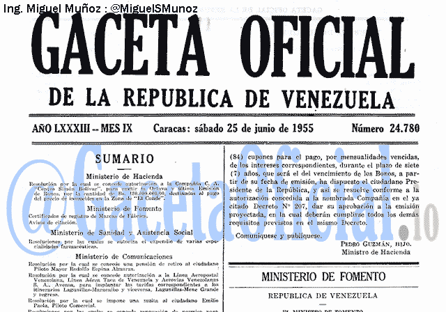 Gaceta Oficial 24780 del 25 Junio 1955