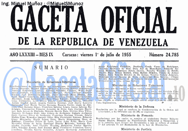 Gaceta Oficial 24785 del 1 Julio 1955
