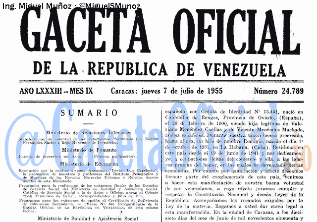Gaceta Oficial 24789 del 7 Julio 1955