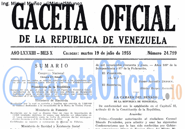 Gaceta Oficial 24799 del 19 Julio 1955