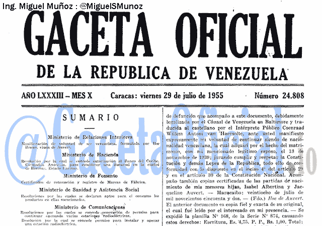 Gaceta Oficial 24808 del 29 Julio 1955