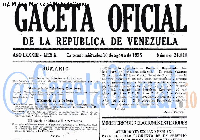 Gaceta Oficial 24818 del 10 Agosto 1955