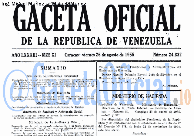Gaceta Oficial 24832 del 26 Agosto 1955