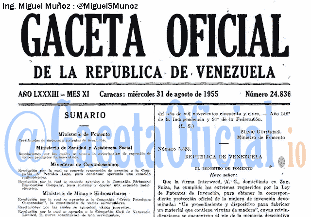Gaceta Oficial 24836 del 31 Agosto 1955