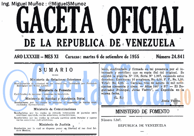 Gaceta Oficial 24841 del 6 Septiembre 1955