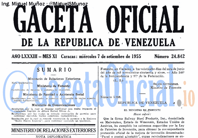 Gaceta Oficial 24842 del 7 Septiembre 1955