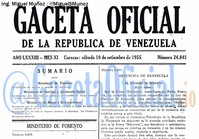 Gaceta Oficial 24845 del 10 Septiembre 1955
