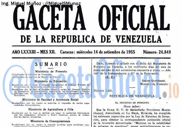 Gaceta Oficial 24848 del 14 Septiembre 1955