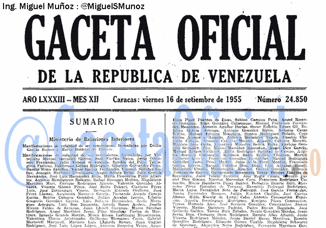 Gaceta Oficial 24850 del 16 Septiembre 1955