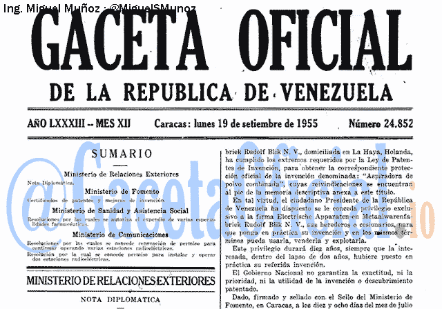 Gaceta Oficial 24852 del 19 Septiembre 1955